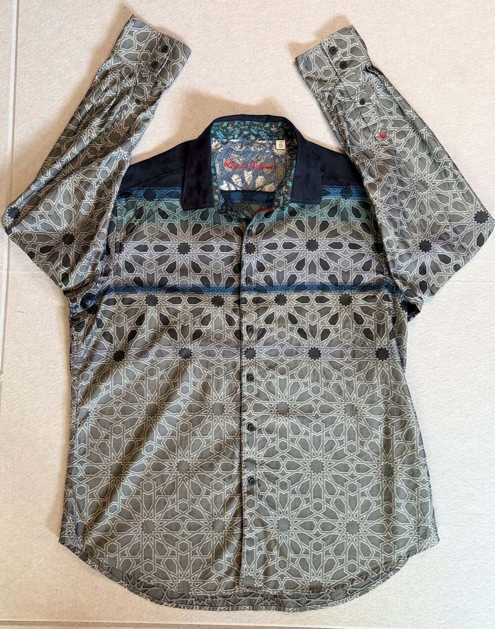 Robert Graham Men’s XL Geometric Jacquard Long Sleeve Button Up Shirt Gray